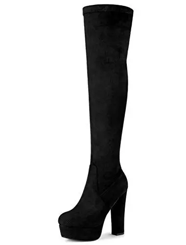 Produktbild: Allegra K Overknee-Stiefel mit Plateau und Blockabsatz für Damen Schwarz 40