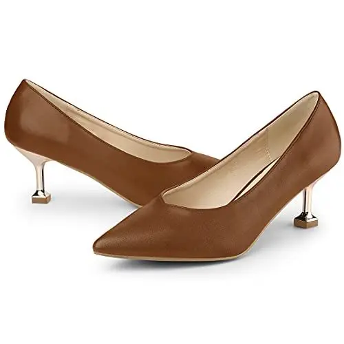 Produktbild: Allegra K Pumps mit spitzer Zehenpartie und niedrigem Kitten-Heel-Absatz für Damen Braun 37