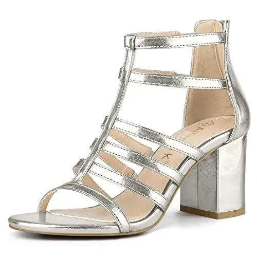 Produktbild: Allegra K Römersandalen mit Riemchen und klobigem Gladiator-Absatz für Damen Silber Weiss 38