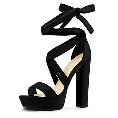 Produktbild: Allegra K Schnürsandalen für Damen mit Plateausohle und Blockabsatz Schwarz 38