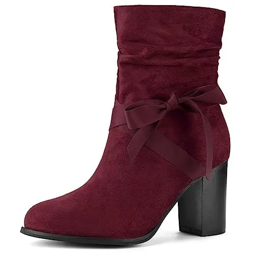 Produktbild: Allegra K Slouchy Chunky Heel Ankle Boots für Damen Burgund 38