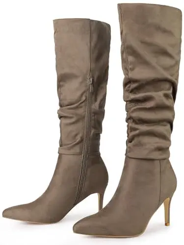 Produktbild: Allegra K kniehohe Stiefel mit spitzer Zehenpartie und Stiletto-Absatz für Damen Taupe 41