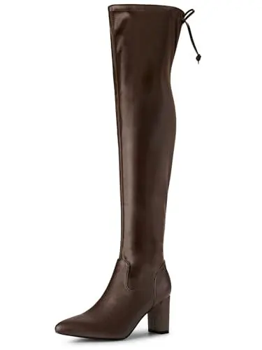 Produktbild: Allegra K Überkniehohe Stiefel mit Schnürung für Damen mit klobigem Absatz Kaffee 38.5