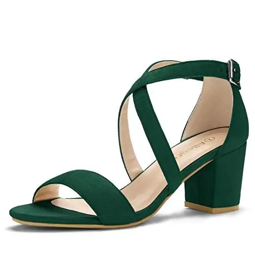 Produktbild: Allegra K Überkreuzte Sandalen mit Knöchelriemen und Blockabsatz für Damen Grün 39