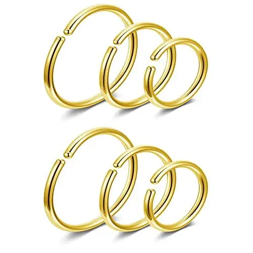 Produktbild: AllerPierce 6 Stück 20G Nasenpiercing Fake Nasenring Septum aus Edelstahl Piercingschmuck für Lippe Tragus Knorpel Helix 6/8/10mm Gold
