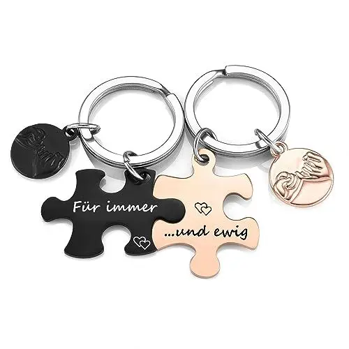 Produktbild: AllerPierce Partner Schlüsselanhänger mit Gravur- Für immer und ewig, 2pcs Puzzle Schlüsselanhänger Edelstahl Schlüsselbund BFF Schlüsselring Keychain Geschenk für Liebhaber Partner