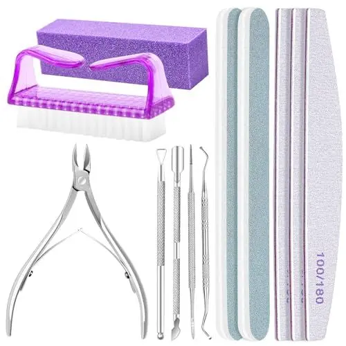 Produktbild: ALLE'S 12-teiliges Nagelfeile und Nagelhautschieber, aus Metall, Kapselschneider, Nail Buffer, Werkzeuge für eingewachsene Nägel Zubehör, Nagelhautschieber, Nagelhautzange