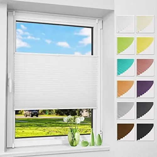 Produktbild: Allesin Plissee ohne Bohren Plissees Klemmfix Weiß 50x110cm(BxH), Plisseerollo Faltrollo mit Klemmträger, Jalousie Rollos für Fenster und Tür, Sichtschutz und Sonnenschutz