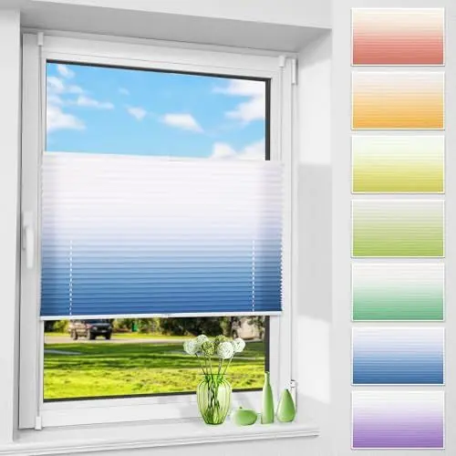 Produktbild: Allesin Plissee ohne Bohren mit Farbeverlauf, Blau-Weiß 80x110cm(BxH), Plissees Klemmfix, Plisseerollo Jalousie Rollos für Fenster und Tür, Sichtschutz und Sonnenschutz