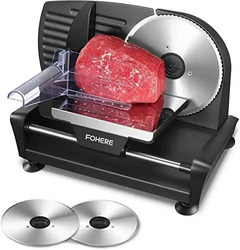 Produktbild: Allesschneider Elektrischer 200 Watt für den Heimgebrauch, Profi-Brotschneidemaschine mit Abnehmbarer 2 x 19 cm Klinge, 0–15 präziser Dickenknopf Schnitt Fleisch Schinken Brot Obst, Sicherheitsschutz