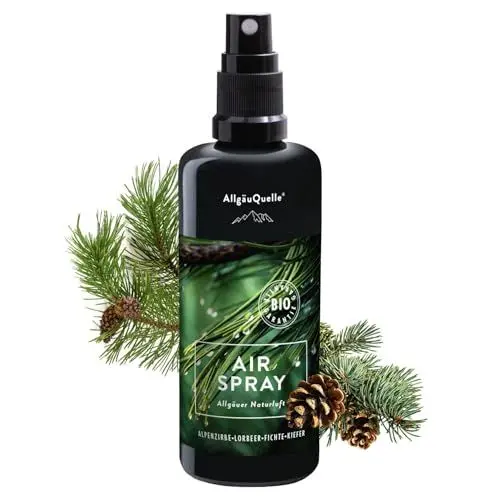 Produktbild: AllgäuQuelle® Bio Airspray - Raumduft Allgäuer Naturluft mit 100% naturreinen ätherischen Ölen – veganer Lufterfrischer - Natürlicher Raumerfrischer erfrischt die Raumluft, 100 ml