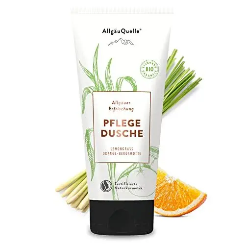 Produktbild: AllgäuQuelle® Pflegedusche Allgäuer Erfrischung | BIO Duschgel für Männer und Frauen | ätherische Öle von Lemongrass, Orange u. Bergamotte, 2 x 100 ml