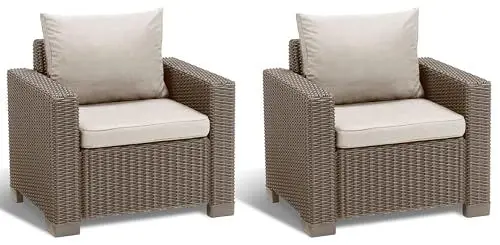 Produktbild: Allibert by Keter Gartenlounge Sessel California, cappuccino/sand, 2er Set, inkl. Sitz- und Rückenkissen, Kunststoff, runde Rattanoptik, 83 x 68 x 72 cm
