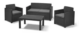 Produktbild: Allibert by Keter Merano Gartenmöbel Set aus Kunststoff, inkl. Sitzkissen, grau, 4-teilig, 2 Sessel, Sofa & Tisch, für Garten & Terrasse, Flache Rattanoptik