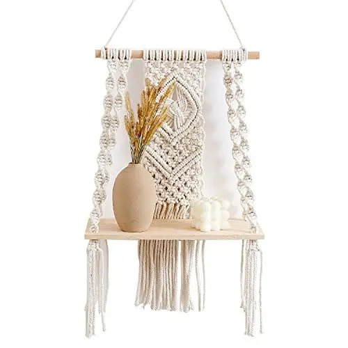 Produktbild: ALLILUYAA Wandregal Holz,Regal Wand,Regal Boho Deko,Wand Dekorationen Modern,Handgewebte Schweberegal,für Küche,Badezimmer,Schlafzimmer Wohnzimmer Kinderzimmer Home Office