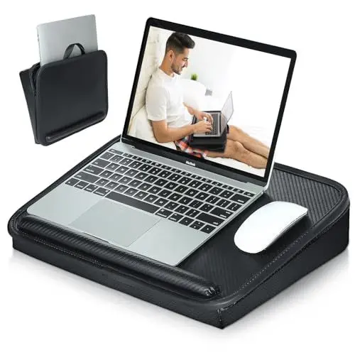 Produktbild: Allinside Laptop-Lapdesk mit Kissen, Bequemer Lapdesk für Laptop und Tablet-PC, Tragbarer Laptop-Ständer, Leichte Laptop-Aufbewahrungstasche mit Griff, Passend bis zu 15,6 Zoll, Schwarz