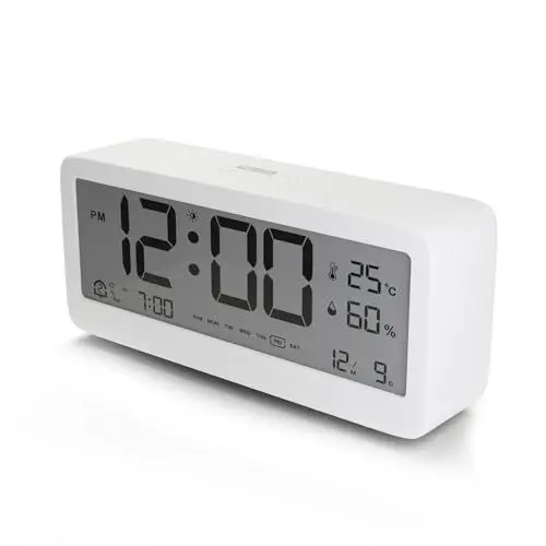 Produktbild: ALLJOY Digitaler Wecker Digital Screen mit, Temperaturanzeige, Feuchtigkeitsgrad, Wochen, Datum und Zwei Weckzeiten, Inkrementelles Klingeln, Schlumme