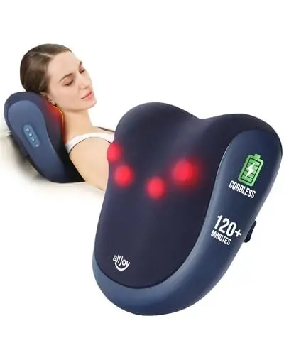 Produktbild: ALLJOY Massagegerät Nackenmassagegerät mit Wärmefunktion, Kabelloses Shiatsu Rückenmassagegerät, Massagekissen für Nacken Schulter Rücken mit 3D-Rotierenden Massageköpfen,Geschenke