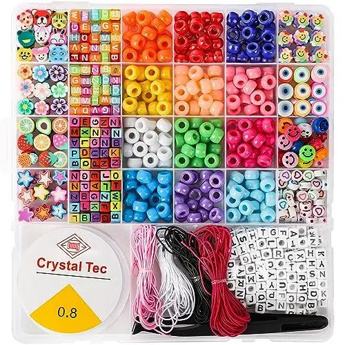 Produktbild: ALLJOY Perlen zum Auffädeln, Bead Kits für Armbänder machen mit Pony Perlen, Polymer Fruit Clay Perlen, Charm Perlen, Buchstaben Perlen für Freundschaftsarmbänder und DIY Schmuck machen