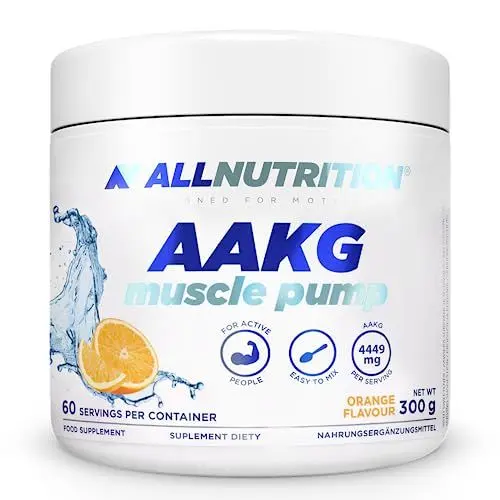 Produktbild: ALLNUTRITION AAKG Muscle Pump V2.0 Nahrungsergänzungsmittel Sportler - Sauerstoffversorgung Muskelgewebes - Zunahme Muskelmasse - Arginin-Alpha-Ketoglutarat, Taurin, Vitamin B1-300g Orange