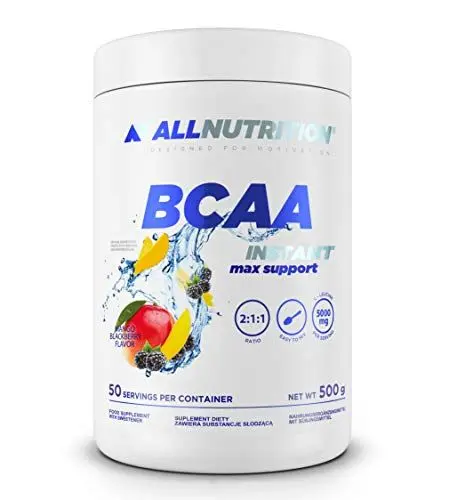 Produktbild: ALLNUTRITION BCAA Max Support Powder mit hochdosiertem Aminosäurekomplex - Glutamin Leucin Valin Isoleucin Taurin Leicht Löslich und Ergiebig - Mango-Brombeere