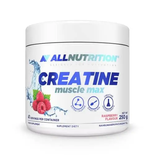 Produktbild: ALLNUTRITION Creatine Muscle Max Nahrungsergänzungsmittel - Creatin Monohydrat mit Taurin - Leistungssteigerung und Muskelaufbau - ohne Zuckerzusatz - Instantpulver 250g - Himbeere