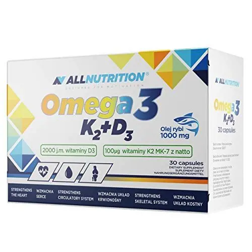 Produktbild: ALLNUTRITION OMEGA 3 K2 D3 ist eine hochwertige Ergänzung, die Fischöl und die Vitamine K2 und D3 enthält.