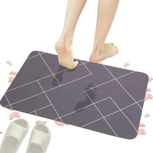 Produktbild: ALLONWAY Badematte, Badezimmermatte 80 x 50 cm, Badematte rutschfest, Badezimmerteppich Saugfähig, Badematte Waschbar für Badezimmer, Schlafzimmer (Grau)