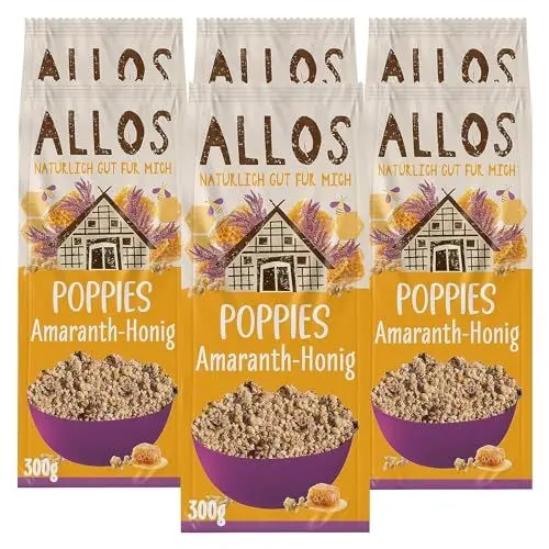 Produktbild: Allos Poppies Amaranth-Honig | Bio Müsli | Knuspermüsli | Frühstückscerealien | glutenfrei | 6er Pack (6 x 300g)