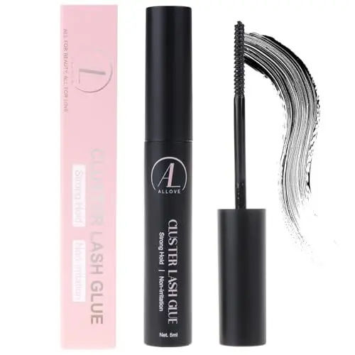 Produktbild: ALLOVE Cluster-Wimpernkleber und schwarzer Wimpernbond für DIY-Wimpernverlängerungen, wasserfester Wimpernkleber für Wimpernverlängerungen, 48 Stunden Haltbarkeit, Wimpernkleber für DIY-Wimpern, 5 ml