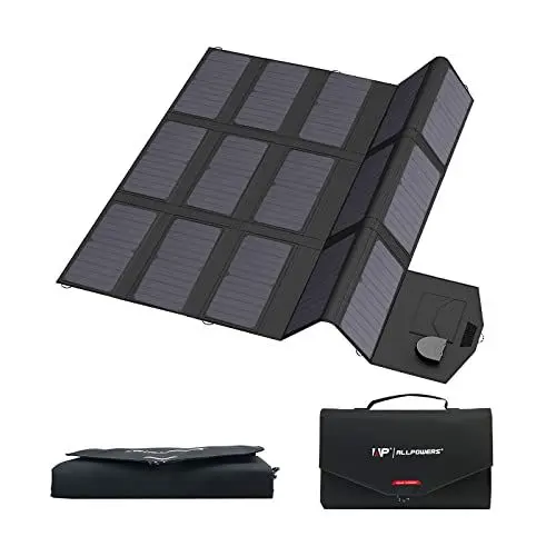 Produktbild: ALLPOWERS 100W Faltbares Solarpanel Tragbares Solarpanel Monokristalline Solarmodul Solarladegerät mit 18V DC Ausgang für Tragbarer Powerstation, Camping Laptops RV Batterie, Generatoren, Smartphone