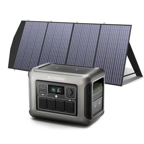 Produktbild: ALLPOWERS R1500 Tragbare Powerstation mit 200W Solarpanel, 1152Wh LiFePO4 Batterie mit 1800W AC Ausgang Solargenerator, 43dB Leise Betrieb Mobile Notstromversorgung für Garten Reise Camping Wohnmobil