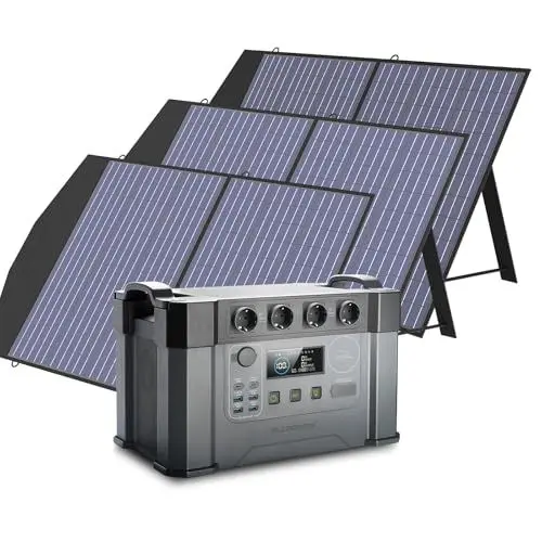 Produktbild: ALLPOWERS S2000 Pro Tragbares Powerstation mit 3X 100W Faltbares Solarpanel, 1451Wh 2400W (4000W Spitzenwert) AKKU Solargenerator Mobiler Stromspeicher Power Station für Home Notfall Camping RV Reise