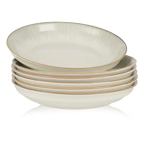 Produktbild: ALLUSEIT Pastateller Keramik, 6 Teilige Sonnenschein-Muster Porzellan Salatteller, TiefeTeller Set, Speiseteller, kuchenteller, Dessertteller, Φ20.5cm