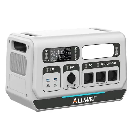 Produktbild: ALLWEI Balkonkraftwerk mit Speicher, 2048Wh LiFePO4 Powerstation Grid All-in-one Gerät, 2200W Ausgang, Eingebauter 800W Micro Wechselrichter, 1600W Solar Eingang, Plug&Play Installation