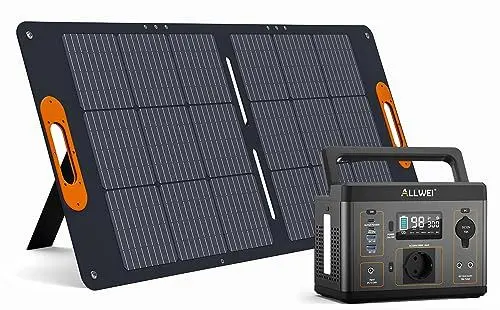 Produktbild: ALLWEI Solargenerator 300W mit 100W Solarpanel, 266Wh Tragbare Powerstation, PD100W USB-C Zwei-Wege-Ladung, 230V AC, 72800mAh Akku Mobiler Stromspeicher für Outdoor Camping Notfall Stromausfälle
