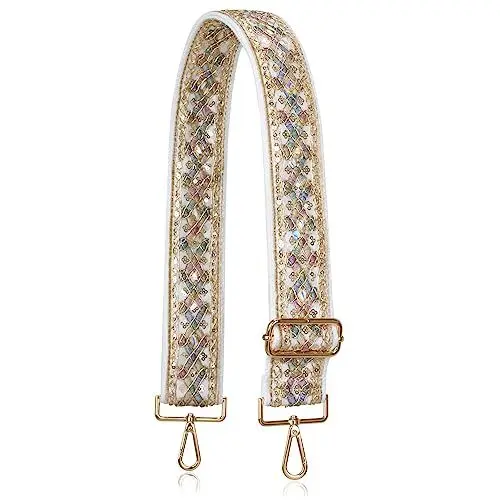 Produktbild: ALLZEDREAM Taschengurt Schultergurt Zum Wechseln Verstellbarer Umhängetasche Handtasche Schultertaschen 5CM Breiter Stickerei Spitze Pailletten, Diamant Beige