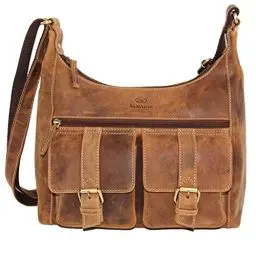 Produktbild: ALMADIH Geräumige echt Ledertasche Damen Umhängetasche LARA bv - große Handtasche mit viele Fächer - Leder Schultertasche für Frauen Henkeltasche Businesstasche Shopper braun (LARA vintage)