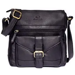 Produktbild: ALMADIH Premium Leder Damentasche Umhängetasche ABBY SCH - praktische Ledertasche Handtasche Schultertasche Businesstasche Freizeittasche Citytasche Tragetasche Tasche (ABBY schwarz)