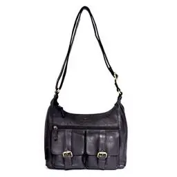 Produktbild: ALMADIH Premium Leder Damentasche Umhängetasche LARA SCH - Ledertasche Handtasche Schultertasche Henkeltasche Businesstasche Shopper Freizeittasche Hobo Tragetasche große Tasche (LARA schwarz)