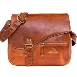 Produktbild: ALMADIH Premium Leder Damentasche Umhängetasche MIKI BD 2 Hauptfächer Ledertasche Handtasche Schultertasche Freizeittasche Bürotasche Abendtasche Messenger kompakte Business Tasche braun (MIKI deluxe)