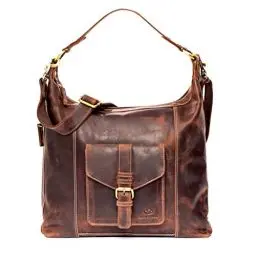 Produktbild: ALMADIH Geräumige Leder Umhängetasche Damen SARA BV - Große Ledertasche Damen Handtasche Schultertasche Henkeltasche Businesstasche Shopper Freizeittasche Hobo Tragetasche braun (SARA vintage)
