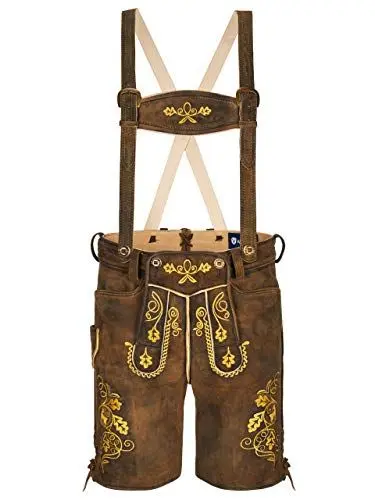 Produktbild: Almbock Bayrische Lederhose Herren - Herren Tracht Wildbock (100% Wildleder) - Trachtenlederhose braun Used in Gr. 50