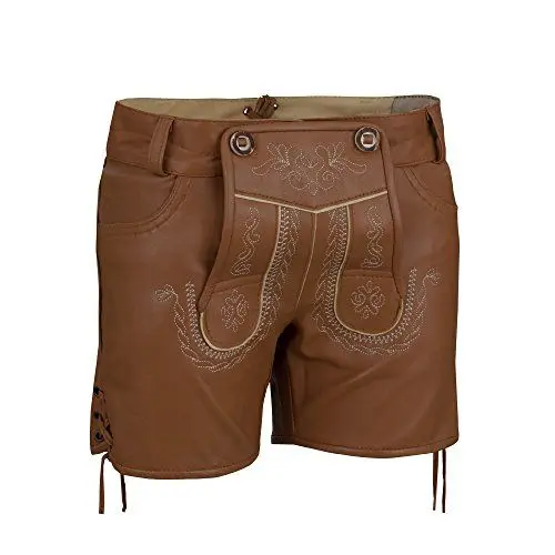Produktbild: Almbock Trachten-Lederhose Damen Catalina haselnuss-braun in Gr. 34 36 38 40 - extra Kurze Nappa-Lederhose mit echten Hirschhorn-Knöpfen