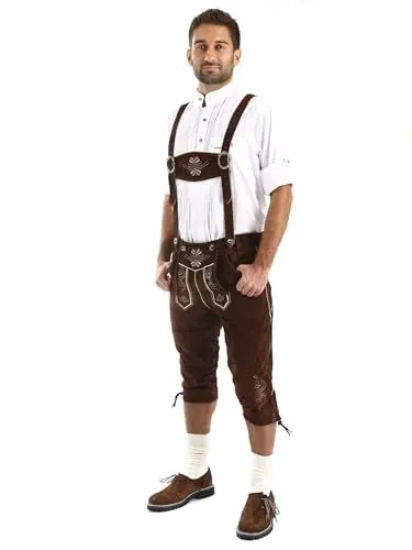 Produktbild: Almbock Trachtenlederhose Knielang - Lederhose braun Herren aus feinem und geschmeidigem Veloursleder - Österreich Lederhose - Trachtenlederhose 54