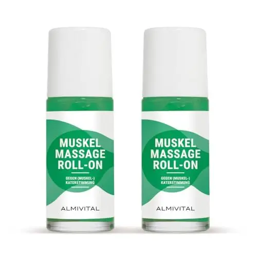 Produktbild: ALMIVITAL 2-er Set Muskel-Massage-Roll-On to go | After Workout Entspannung für die Muskeln | Massage & Wärmebehandlung | Punktgenau bei Muskelkater | Natürliches Magnesium-Öl | á 50ml