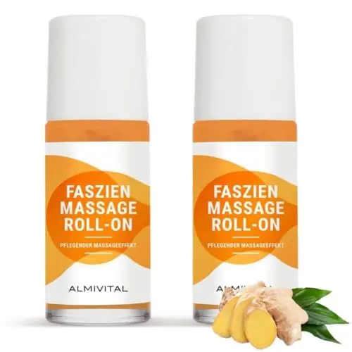 Produktbild: ALMIVITAL 2-er Faszien Massage Roll-On to go | Verklebte, verhärtete oder verkürzte Faszien lösen | Pflegt, massiert & lockert das Bindegewebe |Erfrischender Zitronen-Orangen-Duft | á 50ml