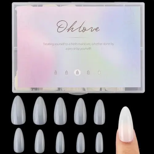 Produktbild: Almond Künstliche Fingernägel, volle Abdeckung, 500 Stück, kurze Acrylnägel mit Etui für DIY-Nagelkunst, 10 Größen