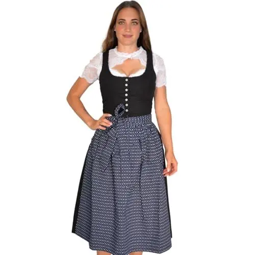 Produktbild: Almsach Damen Trachten-Mode Midi Dirndl Andrea in Schwarz Baumwolldirndl - Waschdirndl, Größe:42, Farbe:Schwarz