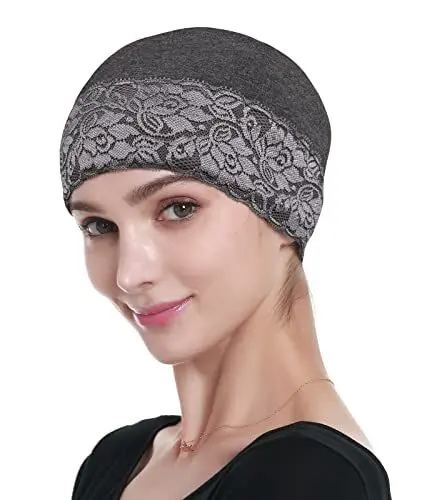 Produktbild: Alnorm Turban aus Spitze Kopf Wickeln Kopfbedeckungen für Frauen Schlafmützen für Frauen mit kurzem Haar Grau